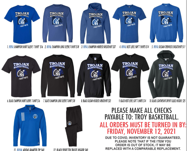 Troy Public Schools Trojan Boys Basketball Shirts On Sale Until November 12